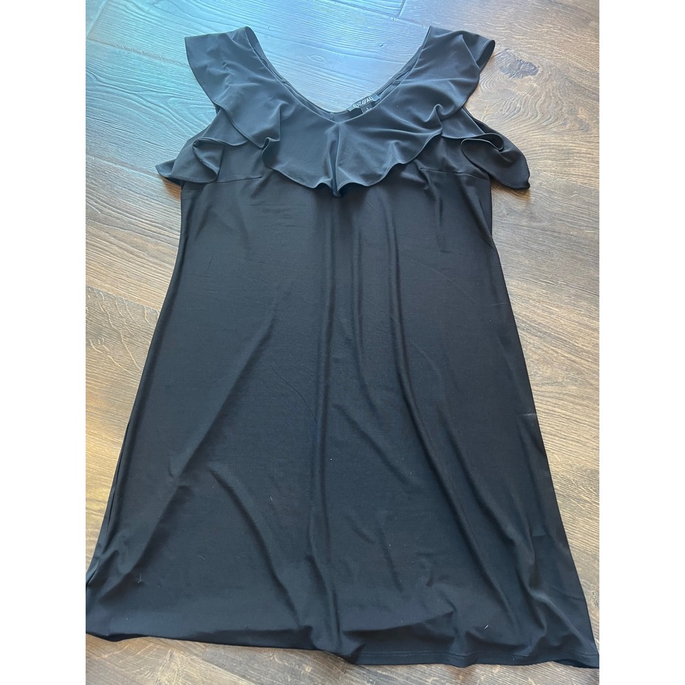 Roz & Ali Women's Black Ruffle Sleeve V Neck Casual Dress Large